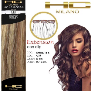 Hc milano extension 3 remy clips 14-16cm wide 50cm col.4/24 mixed light golden brown/very light blonde ec 5,3/9,00