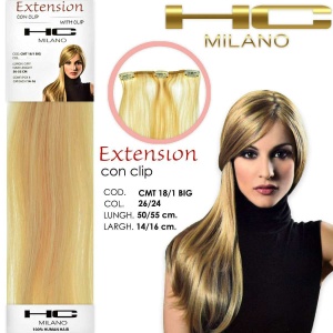 Hc milano extension 3 clip remy  50cm col.26/24 mixed ultra light blonde/very light blonde 11,0/9,00