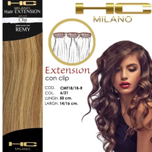 Hc milano extension 3 clip remy  length 50cm col.6/21 mixed dark golden blonde/very light bright blonde 6,3/9,32